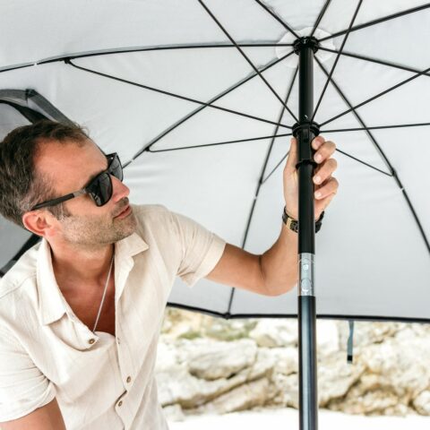 Prémium nagyméretű strand napernyő szélvédővel - 225cm - szürke