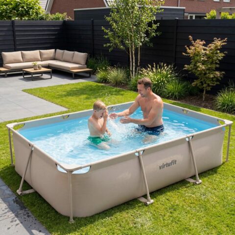 Fémvázas medence vízszűrővel 300x210cm - bézs