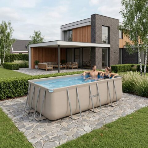 Fémvázas medence vízszűrővel 400×200×122cm - bézs